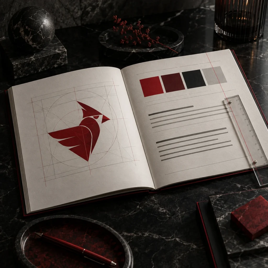 Schutzraum, Farbfelder und Schriftmuster werden in einem Styleguide geordnet.